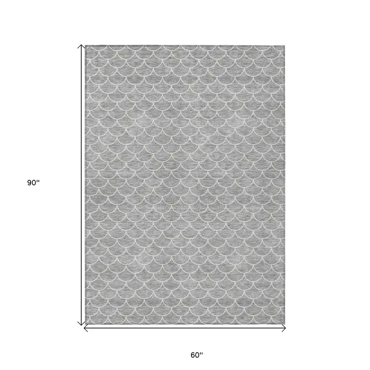 5' X 8' Gray And Ivory Geometric Washable Indoor Outdoor Area Rug