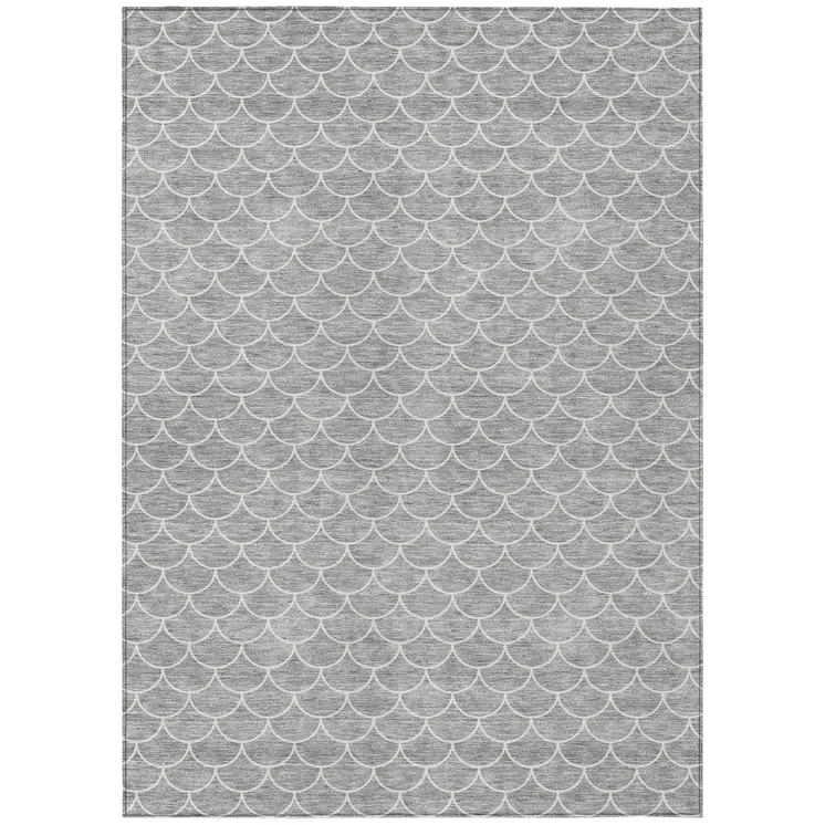 5' X 8' Gray And Ivory Geometric Washable Indoor Outdoor Area Rug