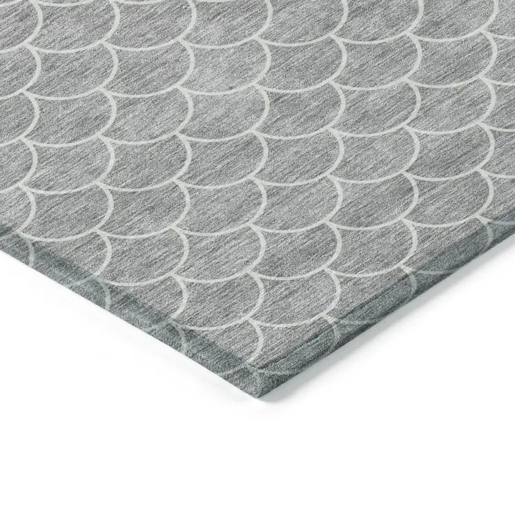 5' X 8' Gray And Ivory Geometric Washable Indoor Outdoor Area Rug