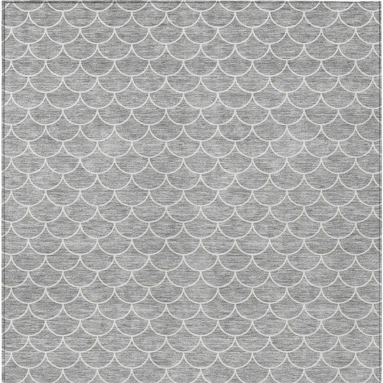 5' X 8' Gray And Ivory Geometric Washable Indoor Outdoor Area Rug