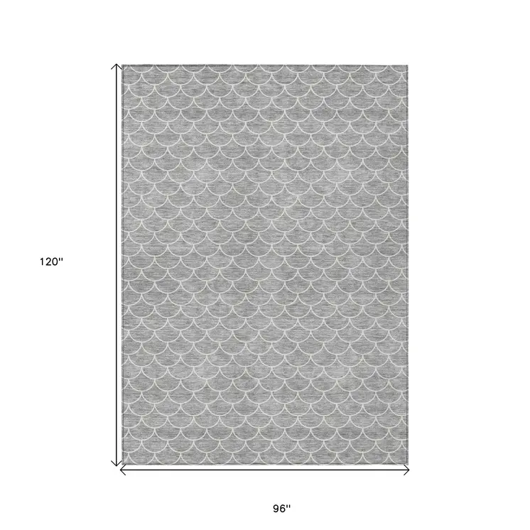 8' X 10' Gray And Ivory Geometric Washable Indoor Outdoor Area Rug