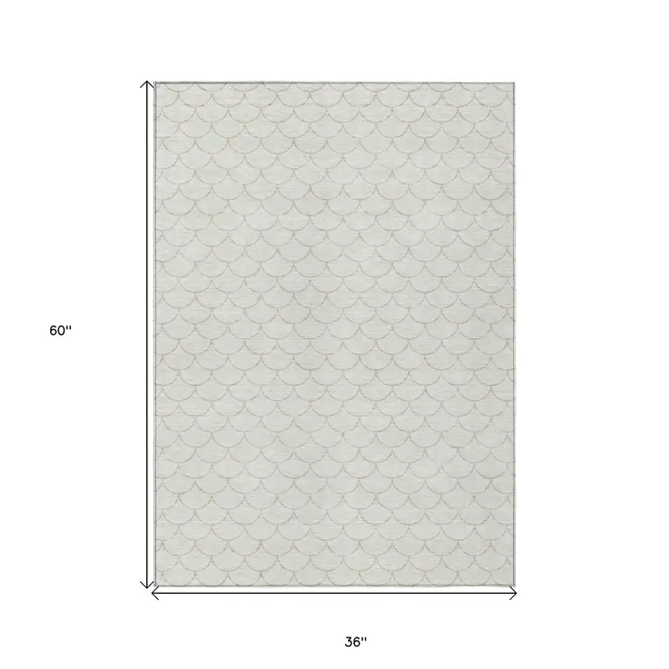 3' X 5' Ivory And Beige Geometric Washable Indoor Outdoor Area Rug
