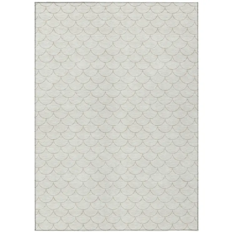 9' X 12' Ivory And Beige Geometric Washable Indoor Outdoor Area Rug