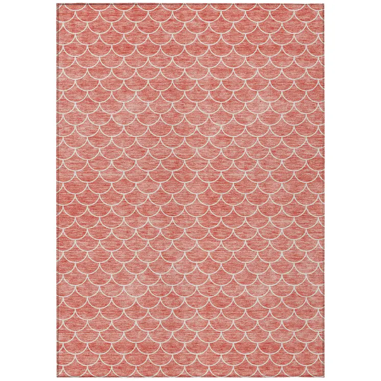 3' X 5' Salmon And Ivory Geometric Washable Indoor Outdoor Area Rug