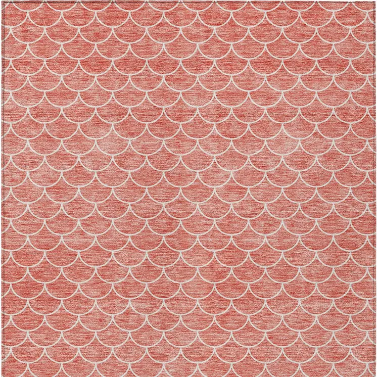 3' X 5' Salmon And Ivory Geometric Washable Indoor Outdoor Area Rug
