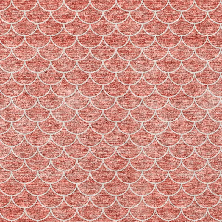 5' X 8' Salmon And Ivory Geometric Washable Indoor Outdoor Area Rug
