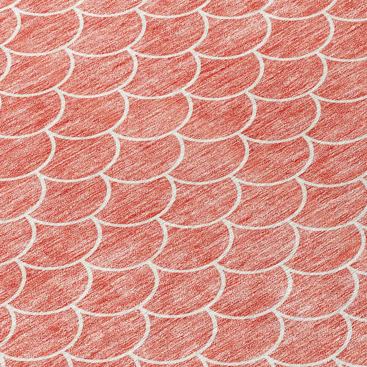 8' Salmon And Ivory Round Geometric Washable Indoor Outdoor Area Rug