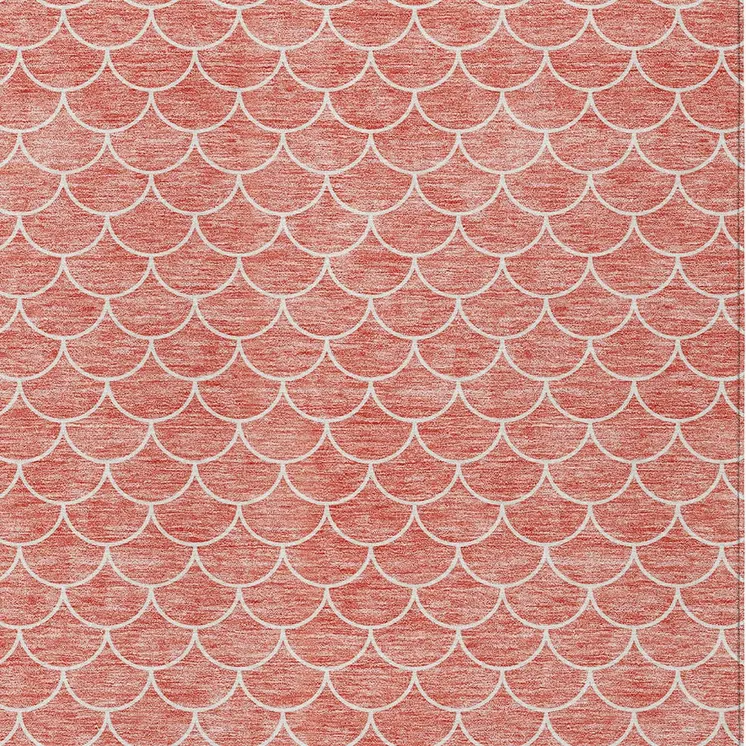 9' X 12' Salmon And Ivory Geometric Washable Indoor Outdoor Area Rug