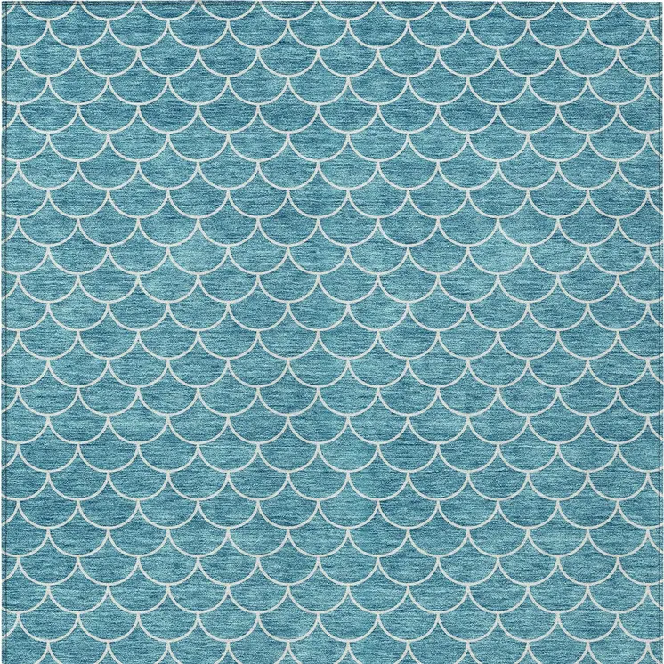 3' X 5' Teal Blue And Ivory Geometric Washable Indoor Outdoor Area Rug