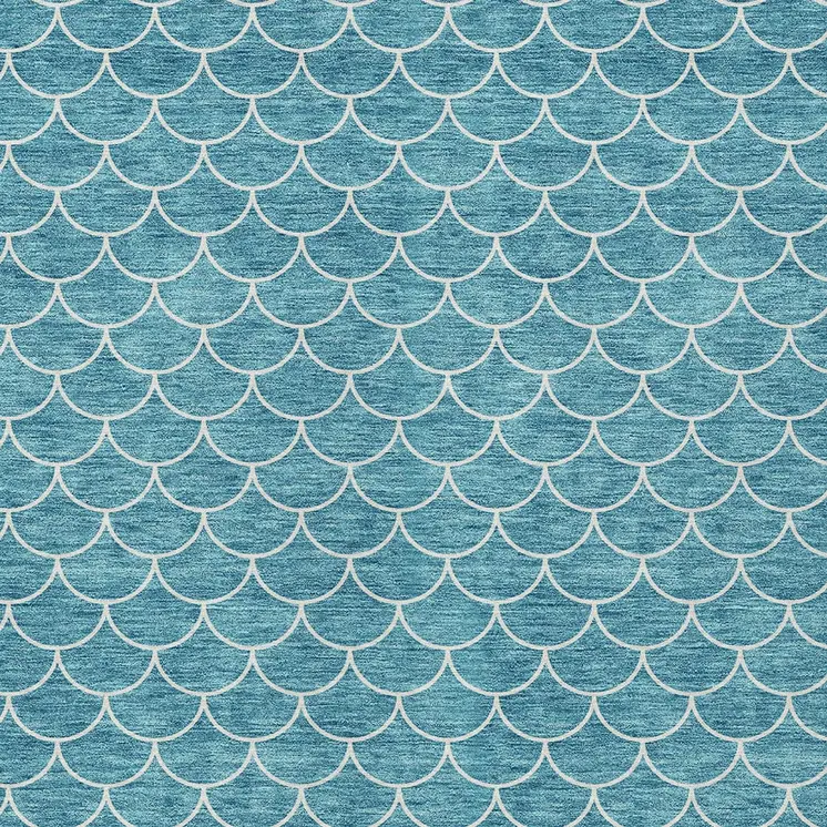 5' X 8' Teal Blue And Ivory Geometric Washable Indoor Outdoor Area Rug