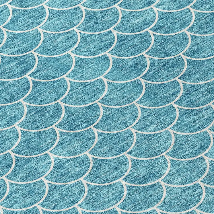 5' X 8' Teal Blue And Ivory Geometric Washable Indoor Outdoor Area Rug