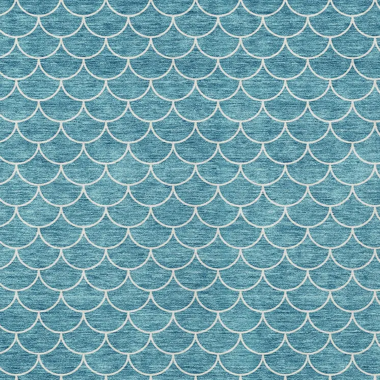 8' X 10' Teal Blue And Ivory Geometric Washable Indoor Outdoor Area Rug