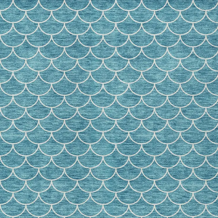 9' X 12' Teal Blue And Ivory Geometric Washable Indoor Outdoor Area Rug