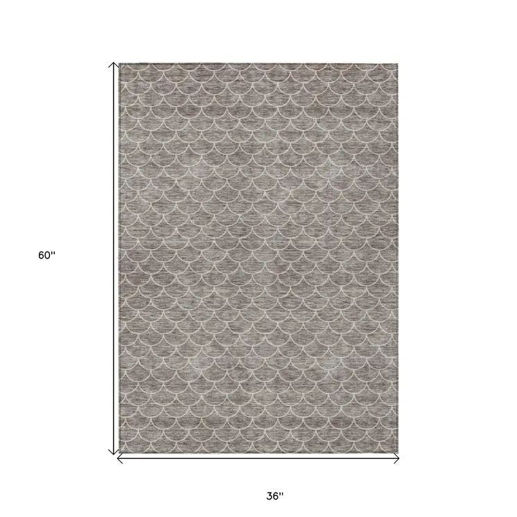 3' X 5' Taupe And Beige Geometric Washable Indoor Outdoor Area Rug