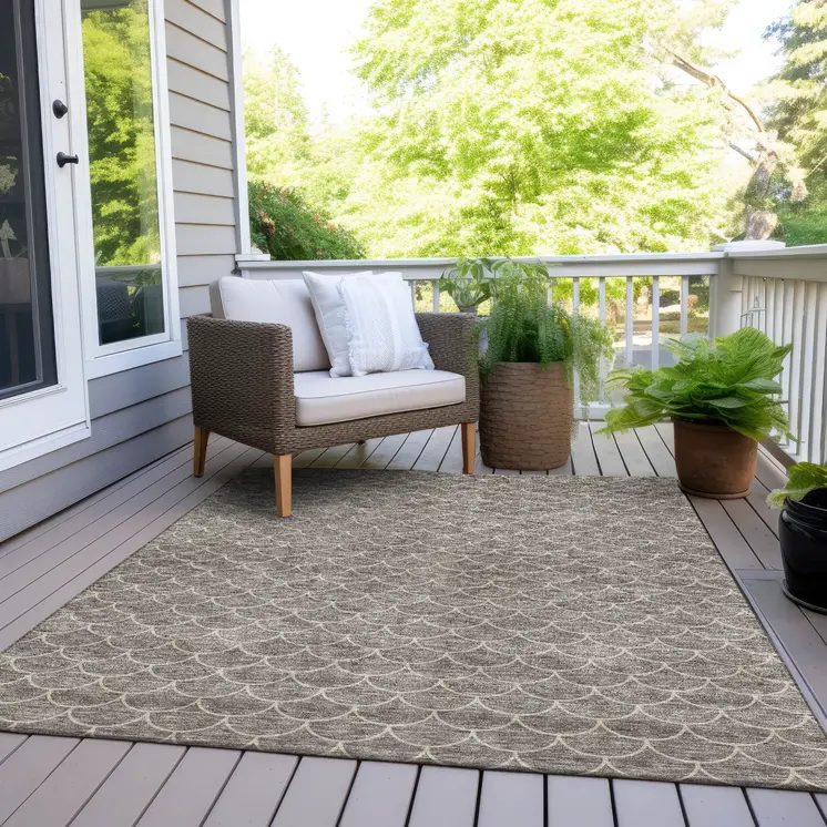 3' X 5' Taupe And Beige Geometric Washable Indoor Outdoor Area Rug