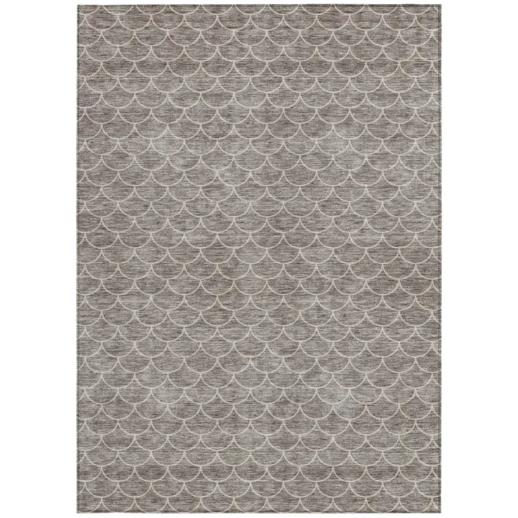 5' X 8' Taupe And Beige Geometric Washable Indoor Outdoor Area Rug