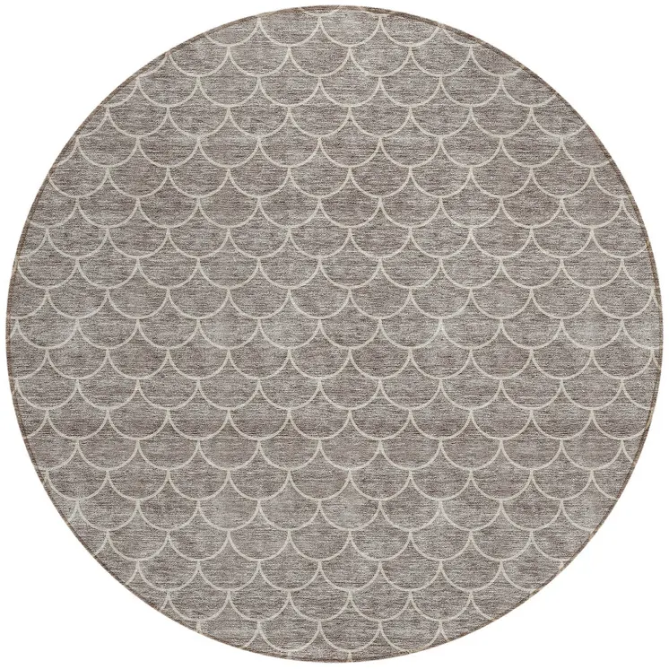 8' Taupe And Beige Round Geometric Washable Indoor Outdoor Area Rug