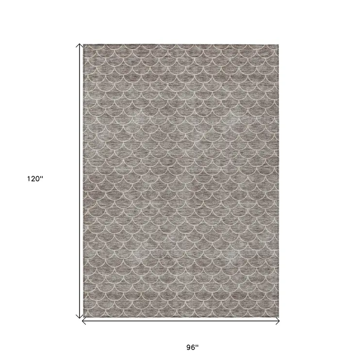 8' X 10' Taupe And Beige Geometric Washable Indoor Outdoor Area Rug