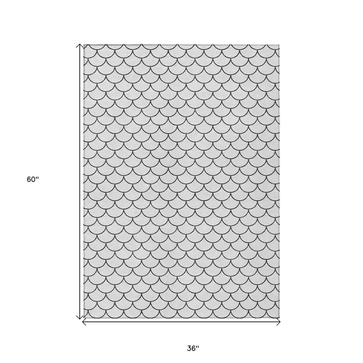 3' X 5' White And Black Geometric Washable Indoor Outdoor Area Rug
