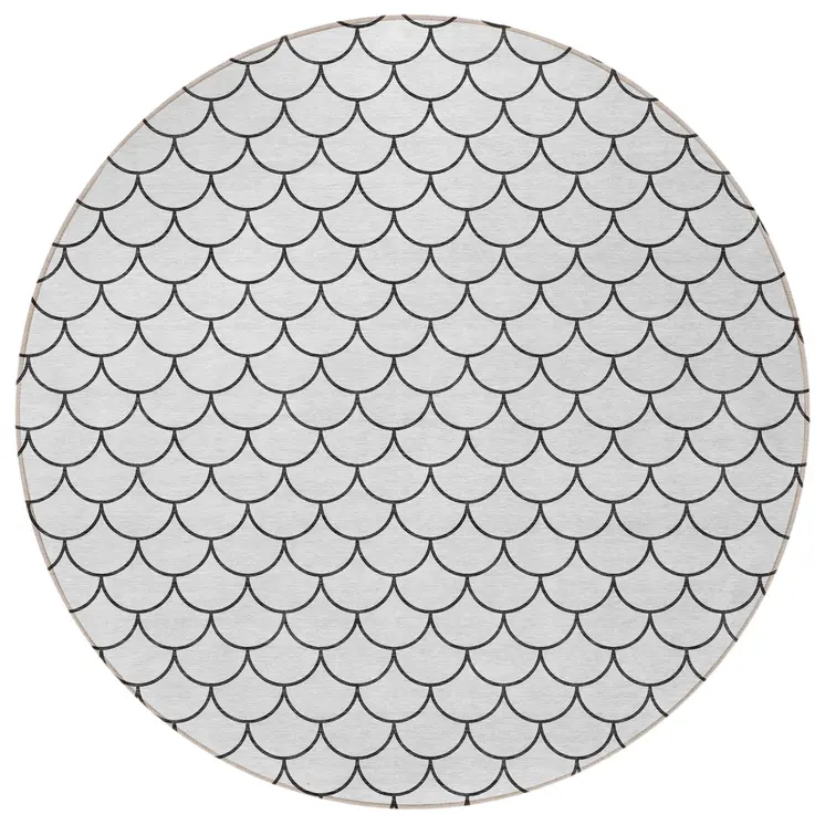 8' White And Black Round Geometric Washable Indoor Outdoor Area Rug