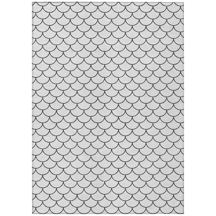 9' X 12' White And Black Geometric Washable Indoor Outdoor Area Rug