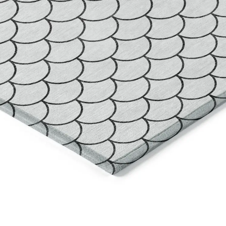 9' X 12' White And Black Geometric Washable Indoor Outdoor Area Rug