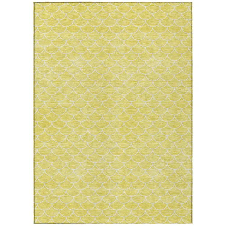 3' X 5' Yellow And Ivory Geometric Washable Indoor Outdoor Area Rug