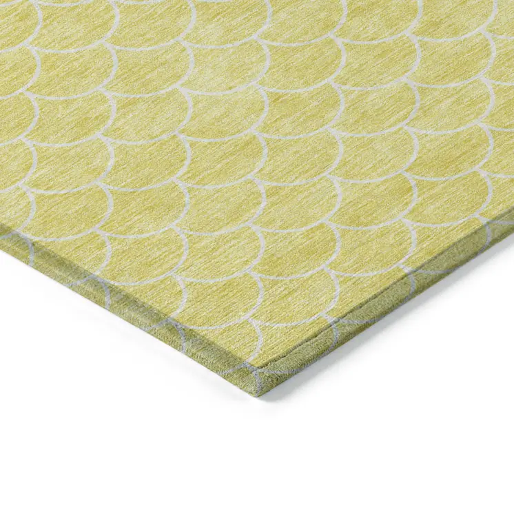 10' X 14' Yellow And Ivory Geometric Washable Indoor Outdoor Area Rug