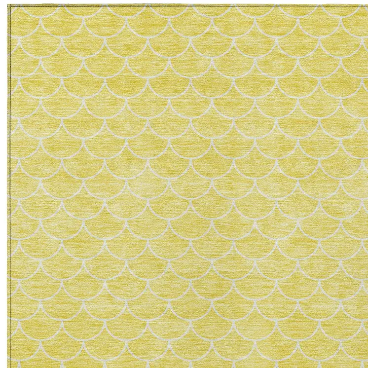 10' X 14' Yellow And Ivory Geometric Washable Indoor Outdoor Area Rug