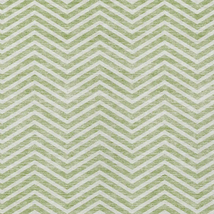 3' X 5' Artichoke Green And Ivory Chevron Washable Indoor Outdoor Area Rug