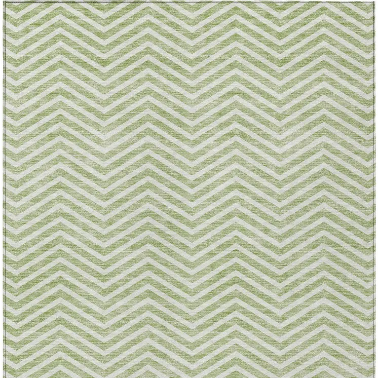 5' X 8' Artichoke Green And Ivory Chevron Washable Indoor Outdoor Area Rug