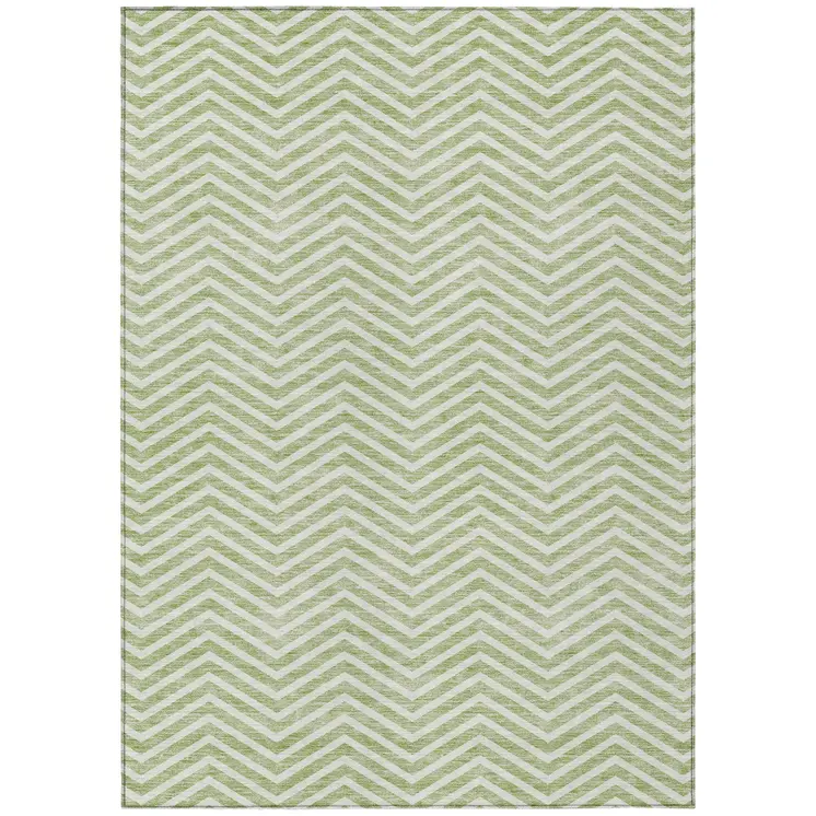 5' X 8' Artichoke Green And Ivory Chevron Washable Indoor Outdoor Area Rug