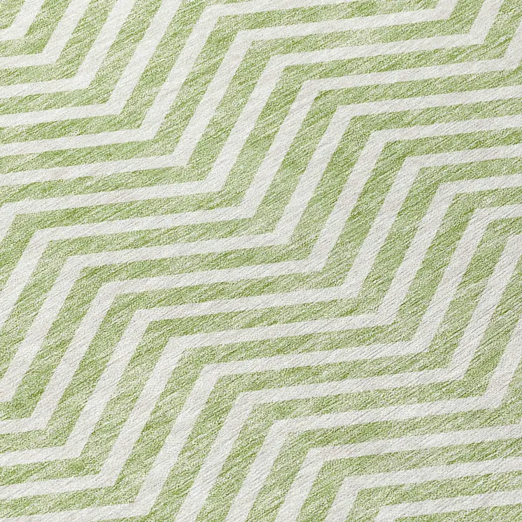 8' Artichoke Green And Ivory Round Chevron Washable Indoor Outdoor Area Rug