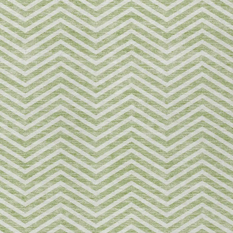 9' X 12' Artichoke Green And Ivory Chevron Washable Indoor Outdoor Area Rug