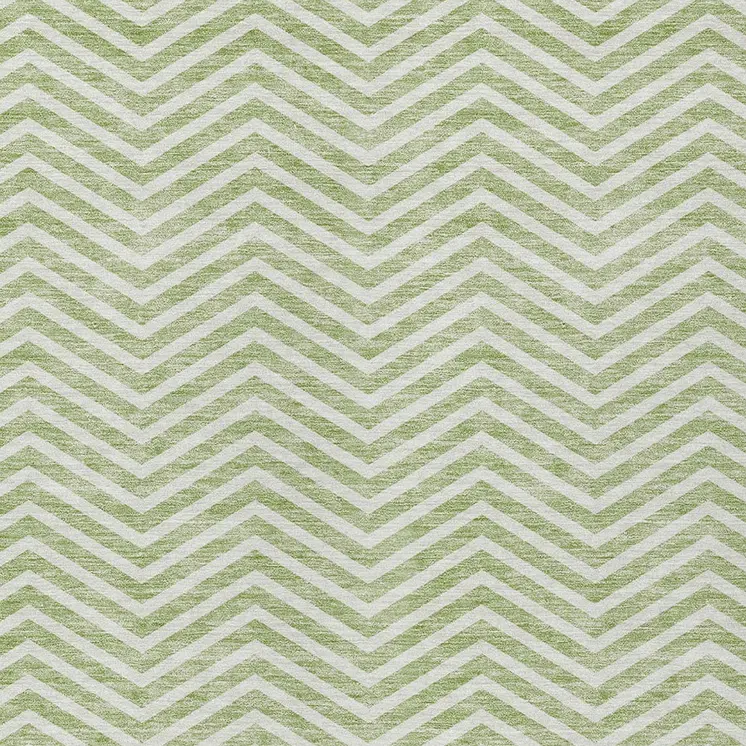 10' X 14' Artichoke Green And Ivory Chevron Washable Indoor Outdoor Area Rug