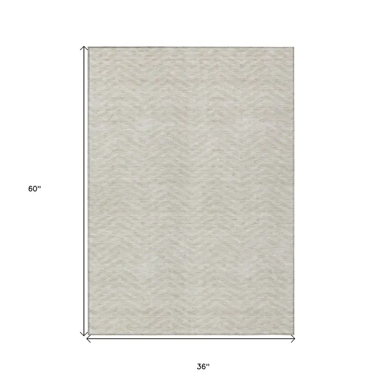 3' X 5' Beige And Gray Chevron Washable Indoor Outdoor Area Rug