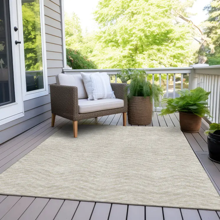 3' X 5' Beige And Gray Chevron Washable Indoor Outdoor Area Rug