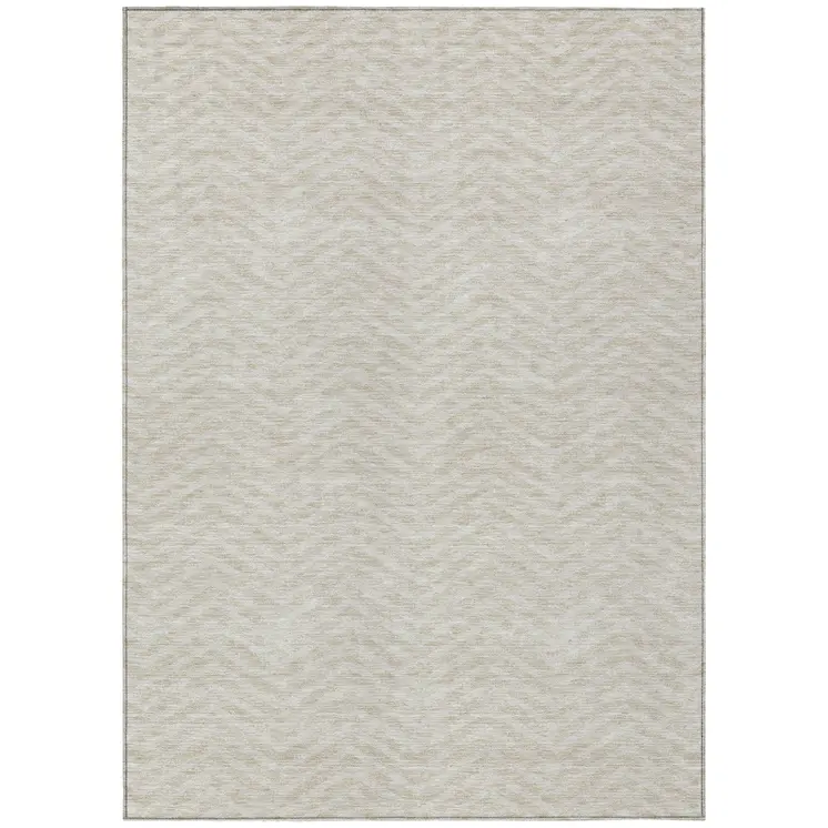 3' X 5' Beige And Gray Chevron Washable Indoor Outdoor Area Rug