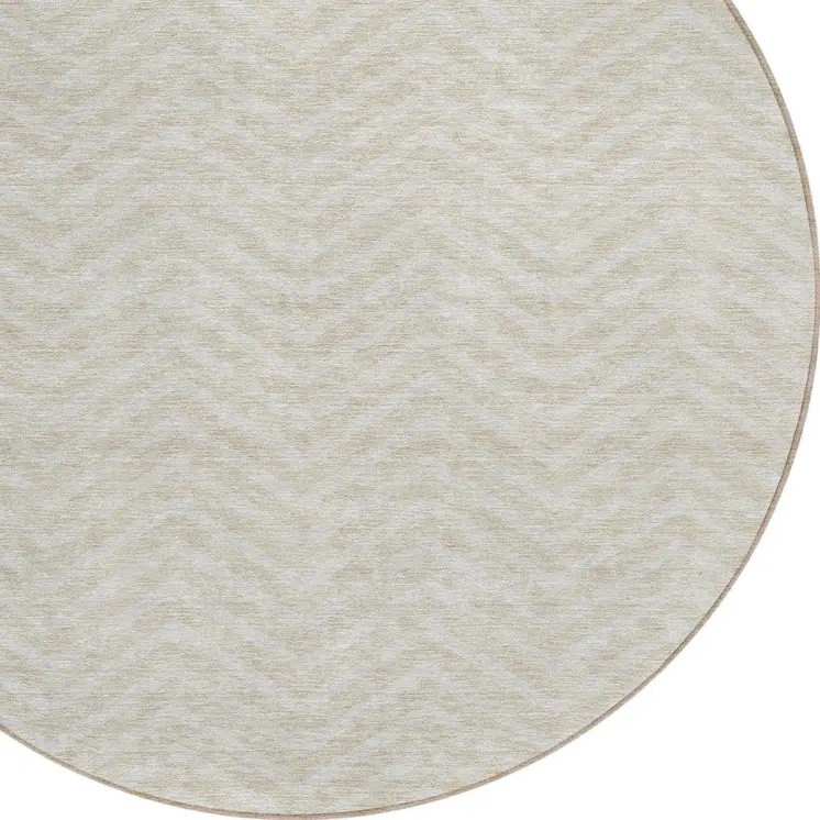 8' Beige And Gray Round Chevron Washable Indoor Outdoor Area Rug