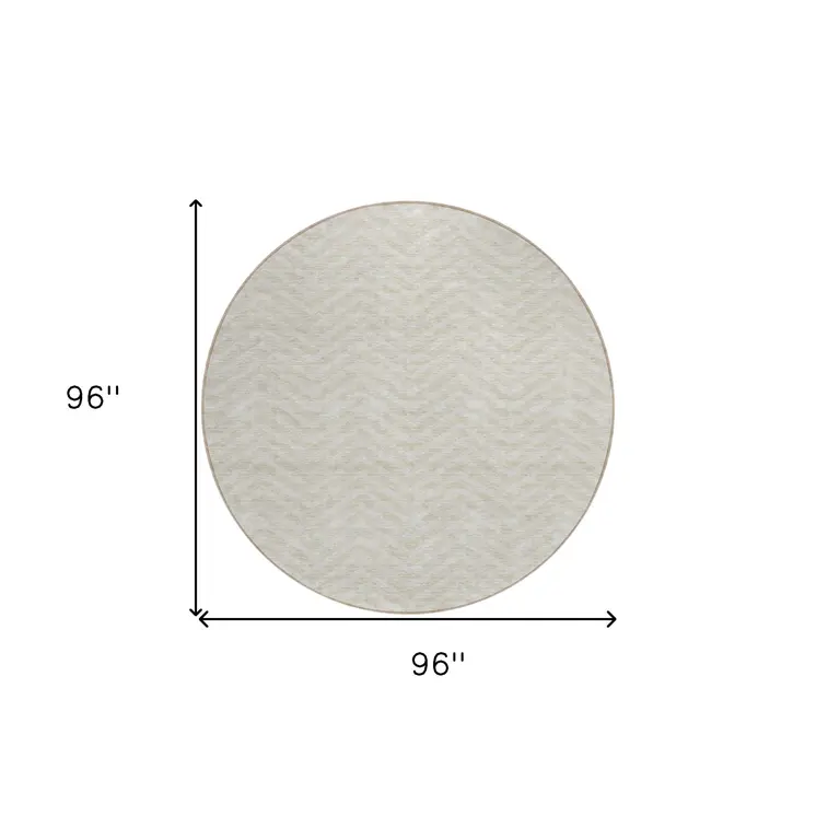 8' Beige And Gray Round Chevron Washable Indoor Outdoor Area Rug
