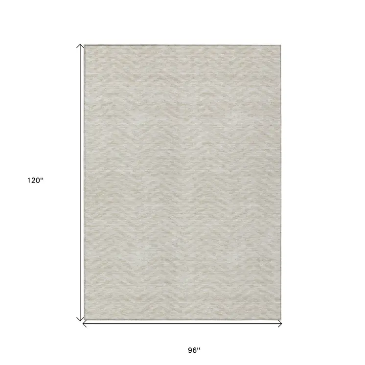8' X 10' Beige And Gray Chevron Washable Indoor Outdoor Area Rug