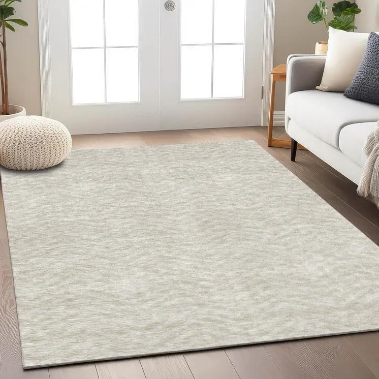 8' X 10' Beige And Gray Chevron Washable Indoor Outdoor Area Rug