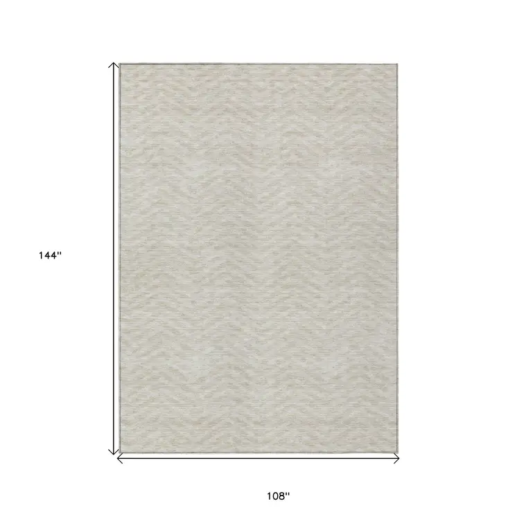 9' X 12' Beige And Gray Chevron Washable Indoor Outdoor Area Rug