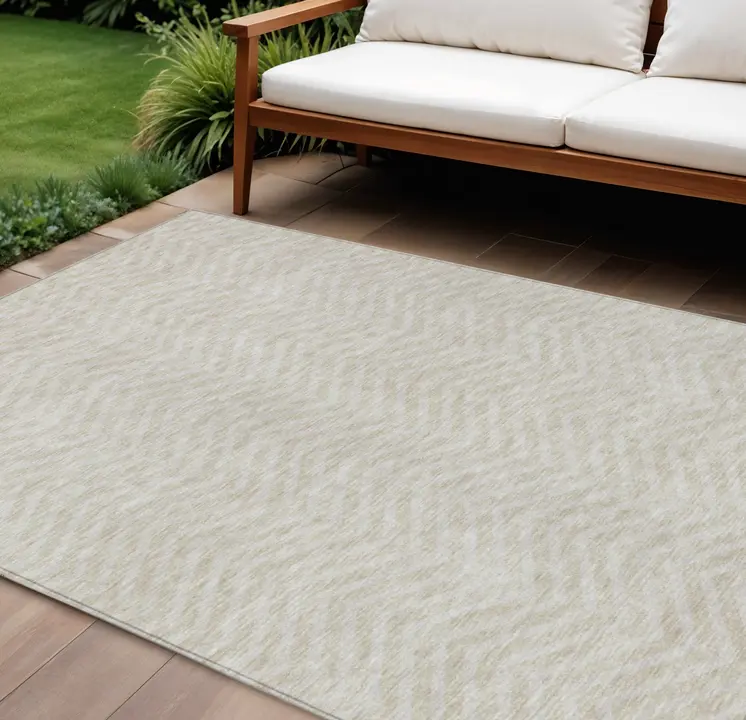 9' X 12' Beige And Gray Chevron Washable Indoor Outdoor Area Rug