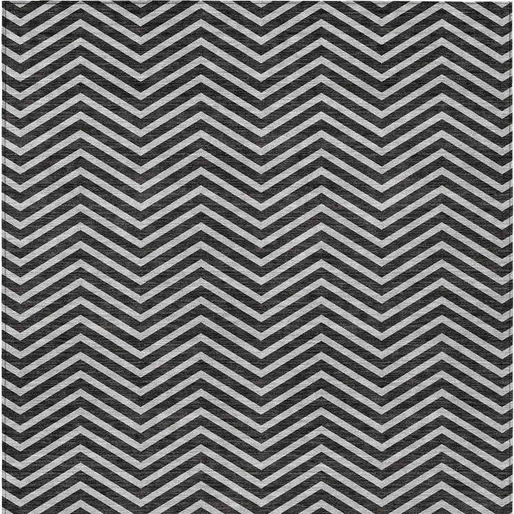 5' X 8' Black And Ivory Chevron Washable Indoor Outdoor Area Rug
