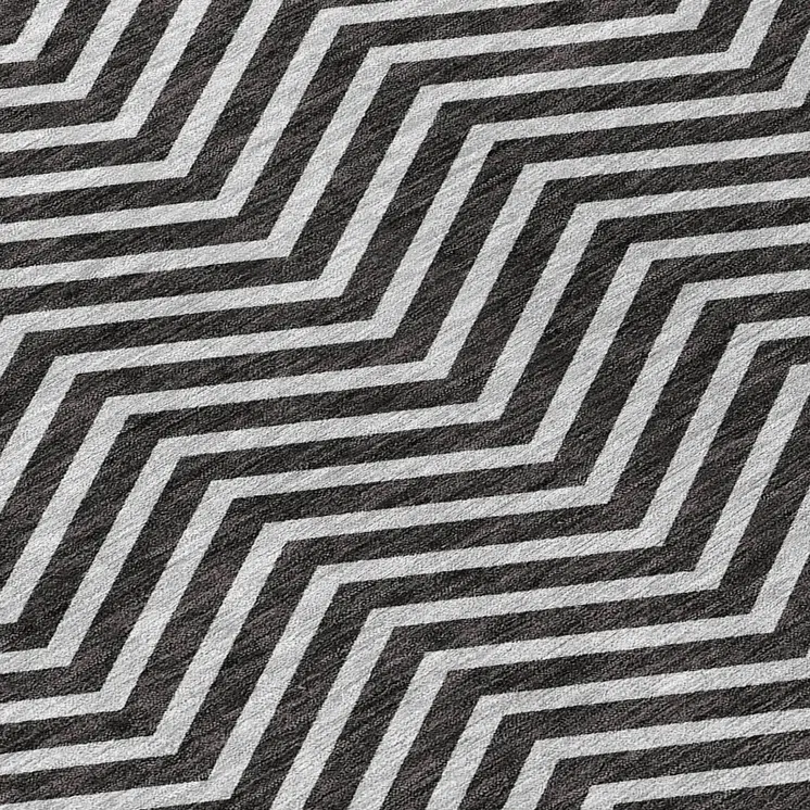8' Black And Ivory Round Chevron Washable Indoor Outdoor Area Rug