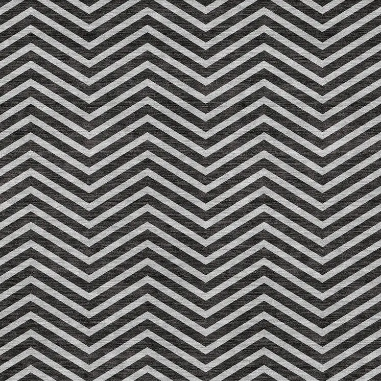 8' X 10' Black And Ivory Chevron Washable Indoor Outdoor Area Rug