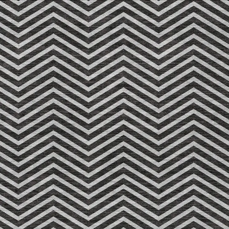 9' X 12' Black And Ivory Chevron Washable Indoor Outdoor Area Rug