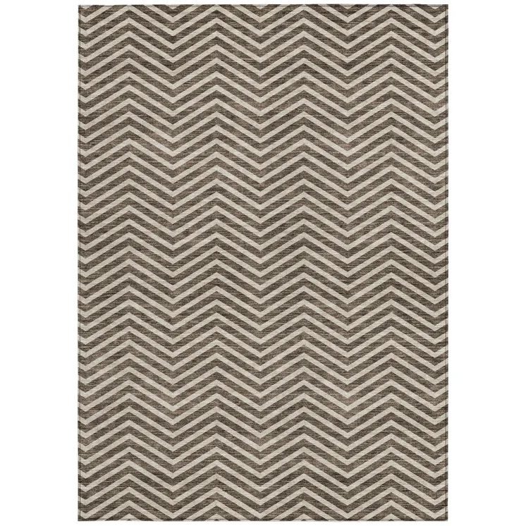 3' X 5' Brown And Beige Chevron Washable Indoor Outdoor Area Rug