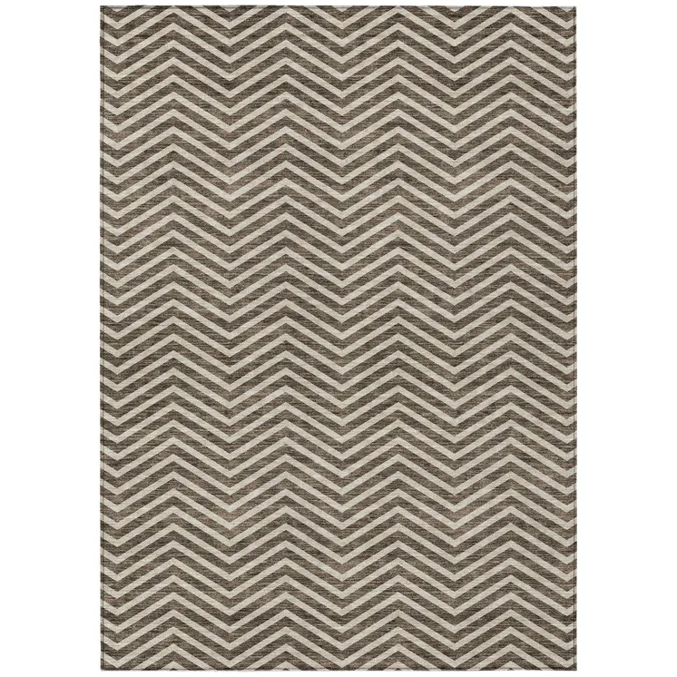 3' X 5' Brown And Beige Chevron Washable Indoor Outdoor Area Rug